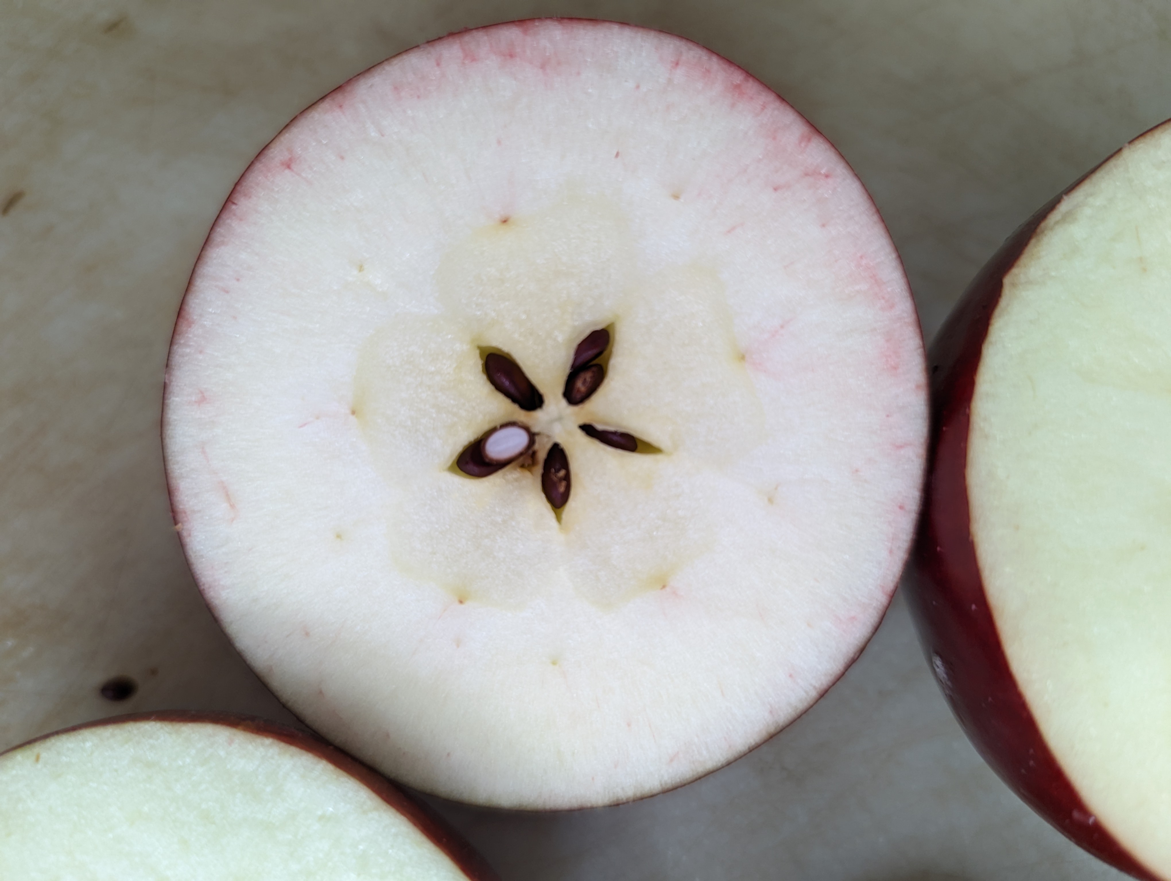 Apple cut in half.