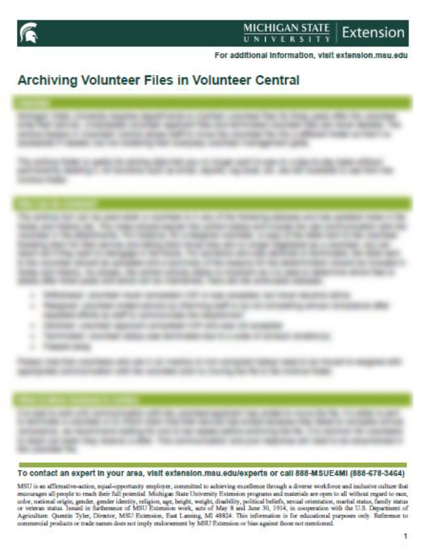 Thumbnail of the Archiving Volunteer Files in Volunteer Central document.