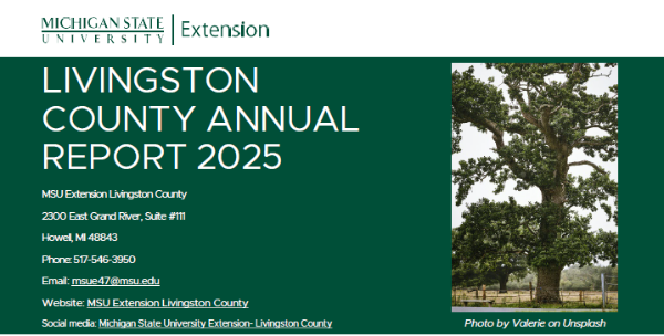 Cover photo of Livingston County Annual Report 
with green and white MSU Extension branding