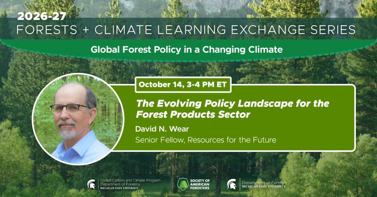 Flyer for the October 10, 2026-27 Learning Exchange Series, featuring David Wear, Senior Fellow, Resources for the Future. He is presenting 