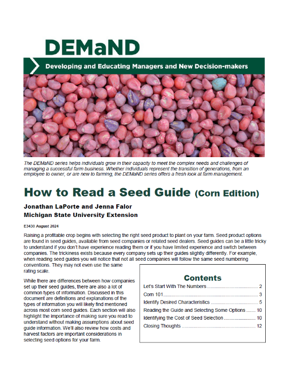 Front page of the How to Read a Seed Guide Corn Edition bulletin.