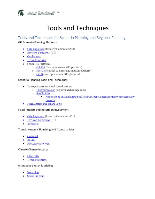 First page of the Charrettes Tools and Techniques booklet.