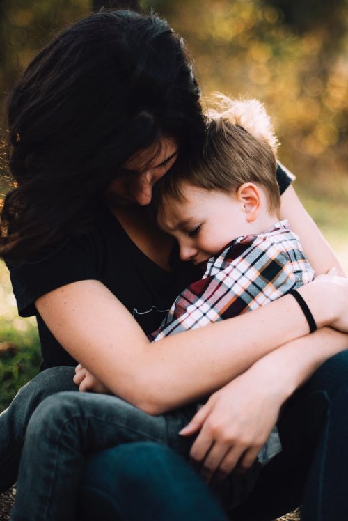 Mother soothing a child