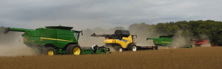Tractors in a field.