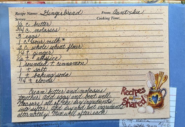 An old handwritten recipe on a card.