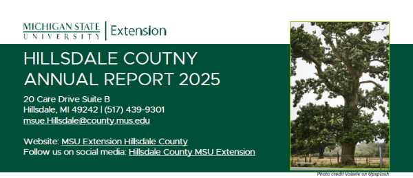 Hillsdale County Annual Report Cover
With green and white MSU Extension branding