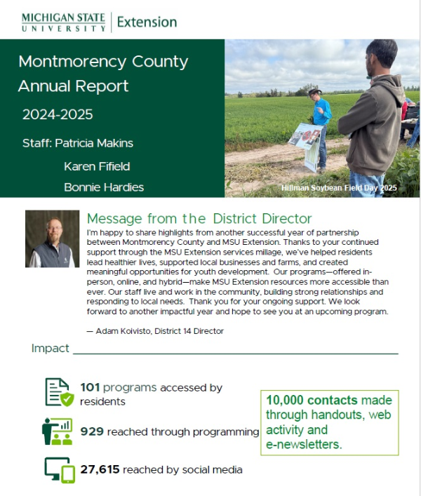 Cover photo of the 2024-2025 annual report featuring a program snapshot and a message from the director.