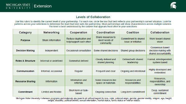 Levels of Collaboration rubric