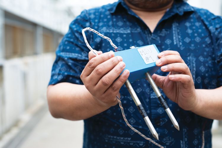 These low-cost soil moisture sensors are part of a citizen science project funded by the NASA Jet Propulsion Laboratory. Farmers in developing countries will use the sensors to compile data that is analyzed and used for decision support.