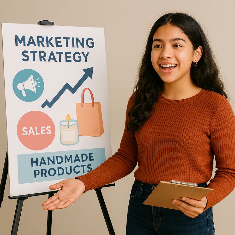 A young lady with a clipboard in her hand standing in front of a sign that says 