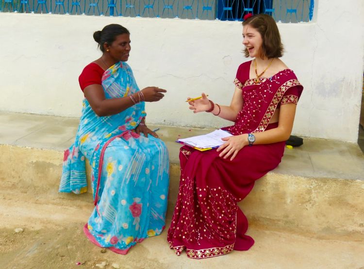 Francine Barchett conducting her research by interviewing individuals in nearby communities.