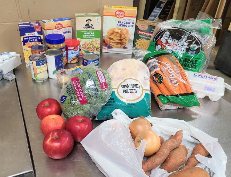 Various food items on a table.