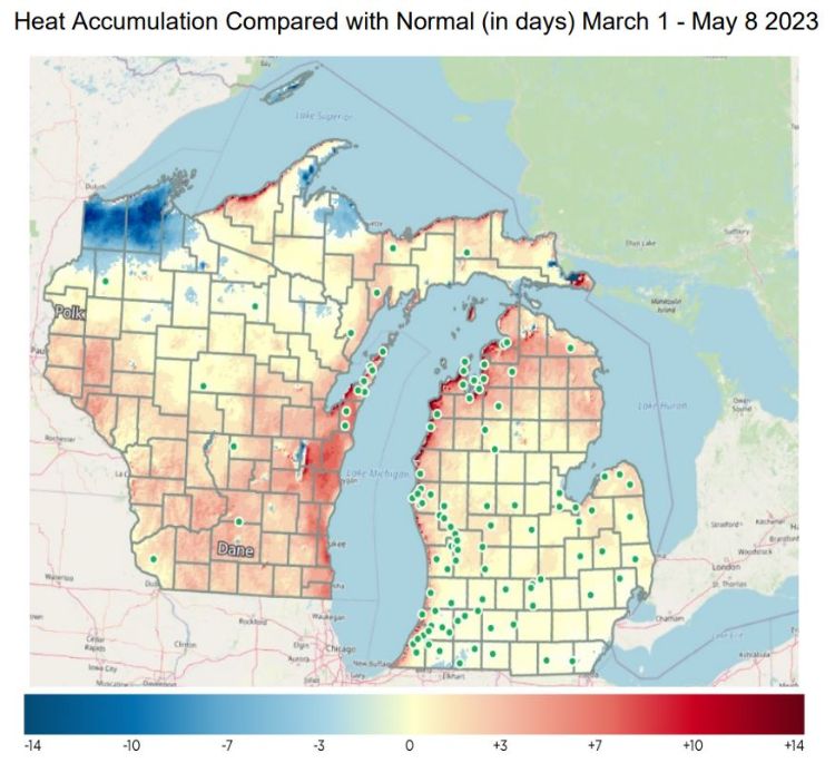 GDD map of Michigan.