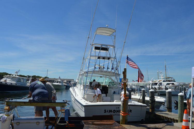 Anglers on a boat dock