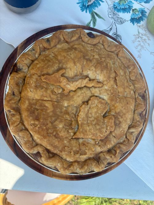 An apple pie with the state of Michigan on the crust.