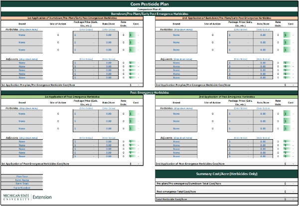 Herbicide portion of Pesticide Cost Comparision Decision Tool