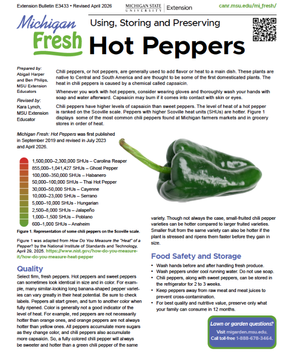 The first page of the fact sheet of hot peppers.