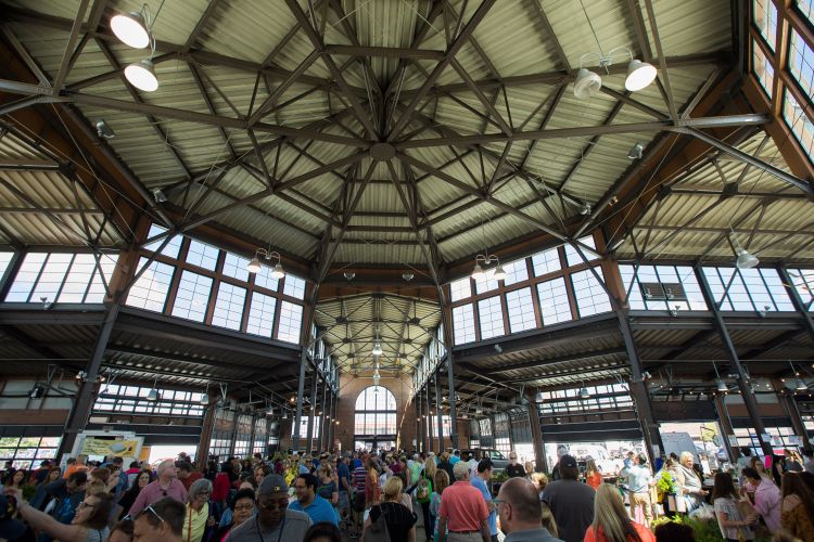 People browse a shed at Detroit's Eastern Market.