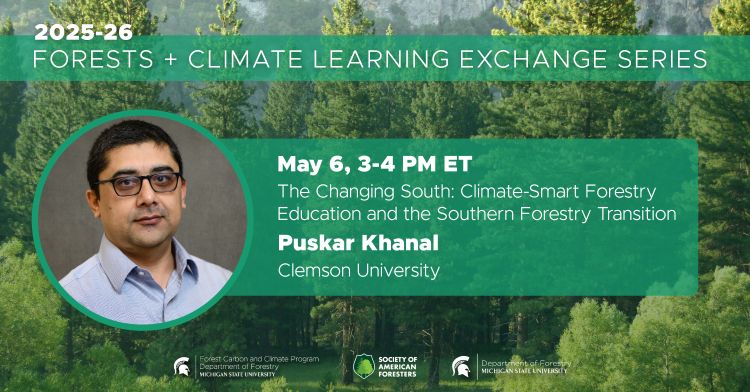 Flyer for the May Learning Exchange Series webinar. In this webinar, Puskar Khanal from Clemson University presents 