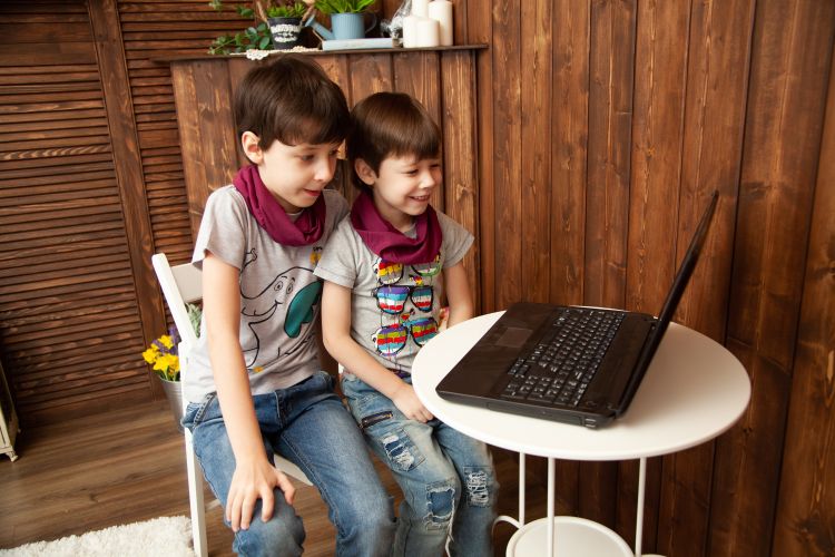 Brothers at a computer