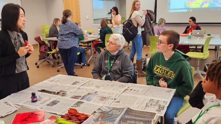 Michigan 4-H Spectacular Youth Leadership Institute participants learning about leadership and a variety of cultures during a session led by MSU Fulbright Foreign Language Teaching Assistant Program students.