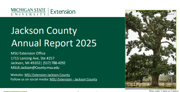 Jackson County Annual Report Cover
With green and white MSU Extension branding