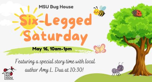 A tree and cartoon ant, butterfly, ladybug, caterpillar, and bee decorate text that reads 