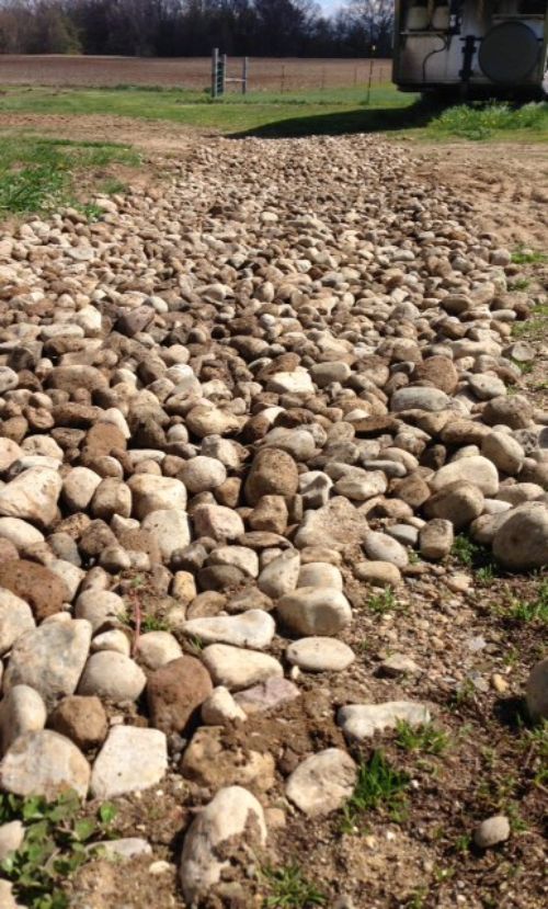 Using rock in a washout for fill and to eliminate mud. Photo credit: Tom Guthrie, MSU Extension