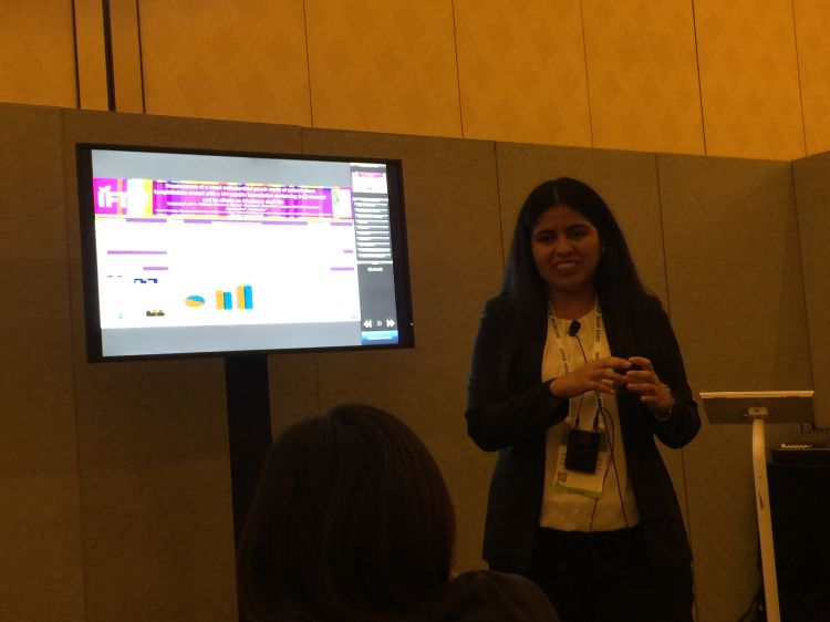 Team member Karen Lopez Camas presenting her ePoster on Active packaging at IFT17 in Las Vegas.