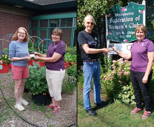 Elizabeth Slajus (left) and Ron Rossway (right) pose with MSU Extension educator Rebecca Krans.