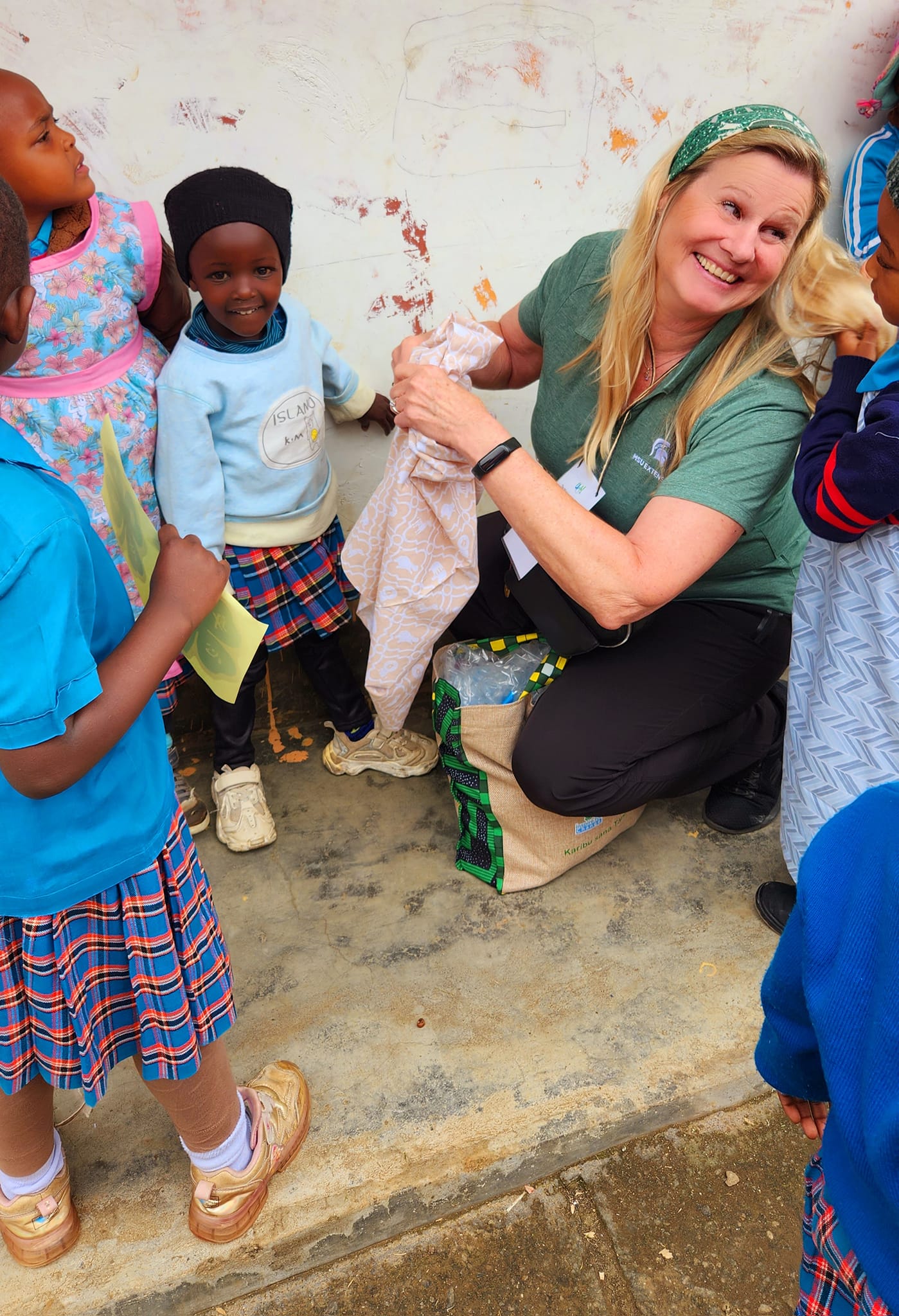 Posing with children and their new dresses.