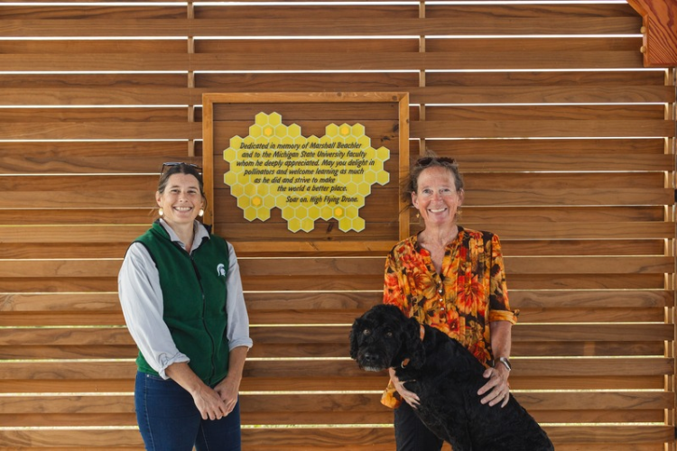 Charlotte Hubbard and Dr. Milbrath at the Pollinator Performance Center Teaching Pavilion.