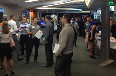 Students and employers interacting during the 2017 Construction Management Career Fair.