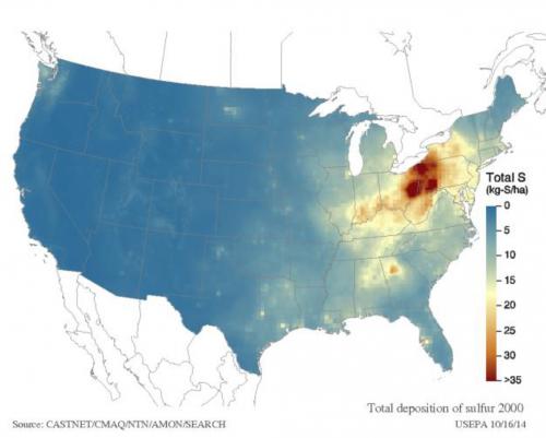 Figure of total S deposition in 2000